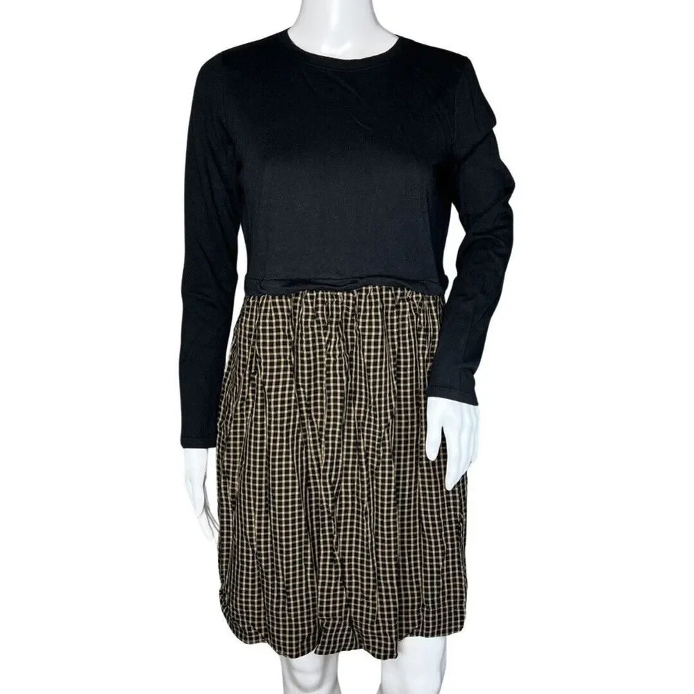 J. Jill Dress Womens Small Black Brown Plaid Purejill Casual Office Bohemian